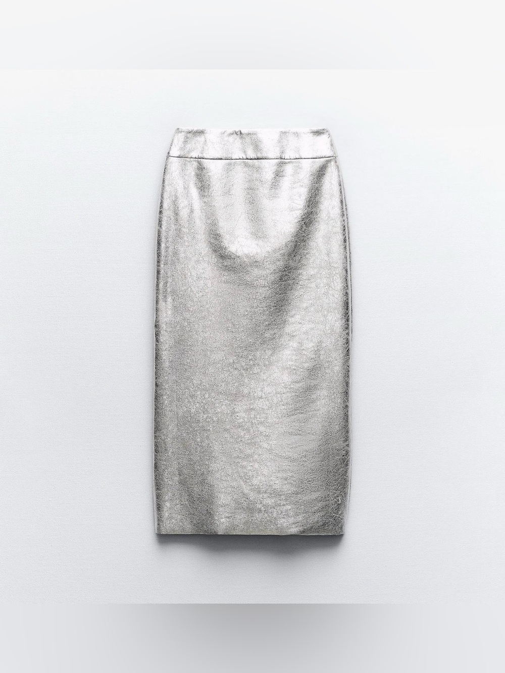 NWT Zara Metallic Silver Pencil Skirt Sz M